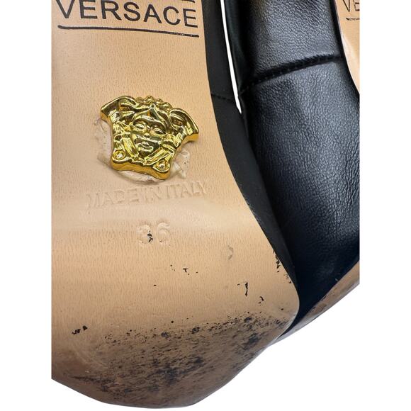 Versace Leather La Medusa Embellished Pointed Toe Pumps Heels Black Size 36 - Picture 10 of 10